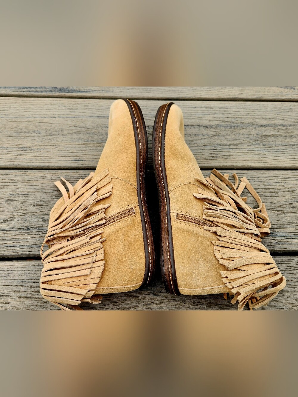 AEROSOLES Suede Fringe Ankle Booties in Tan